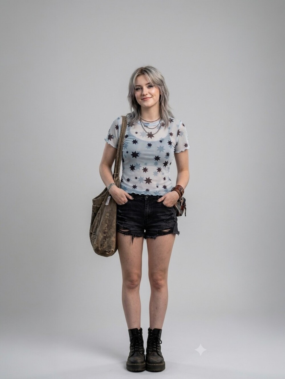 *2/30$* Rebel Sugar Sheer Mesh Star Print Lettuce Hem Top Y2K Size L/G